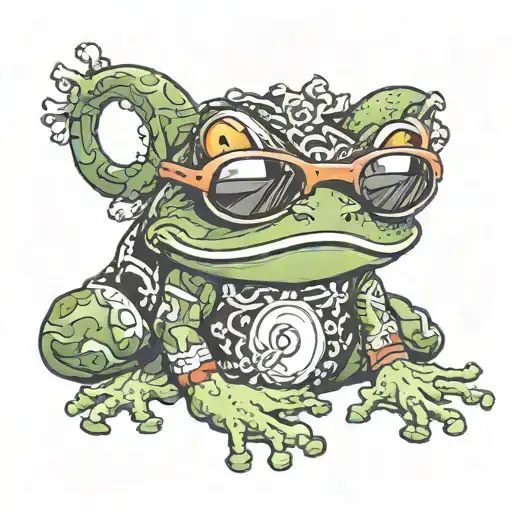 A Frog Wearing Sunglasses With Tattoos All Over Him With Boxing Gloves On With Red Boxers On
