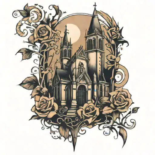 Dark Gothic Style Church On The Leg