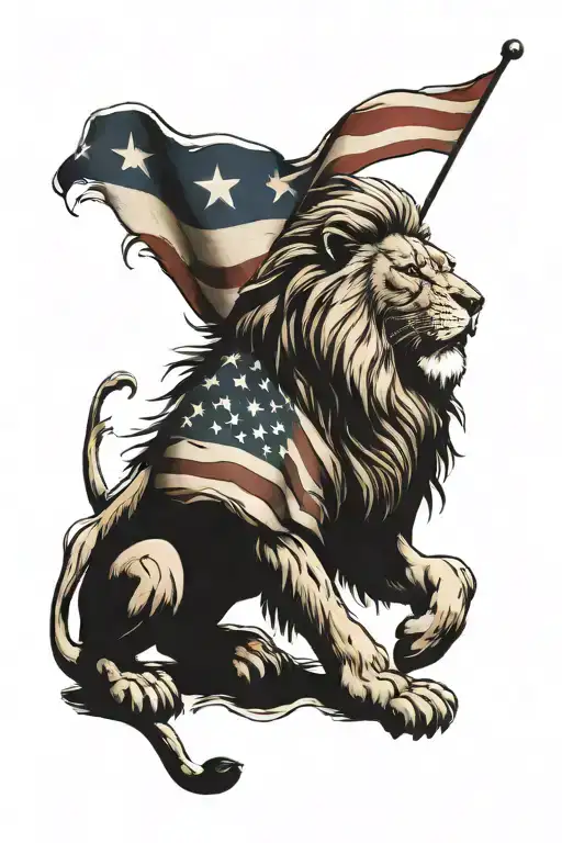 Lion And American Flag