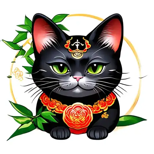 Lucky Cat With Bamboo