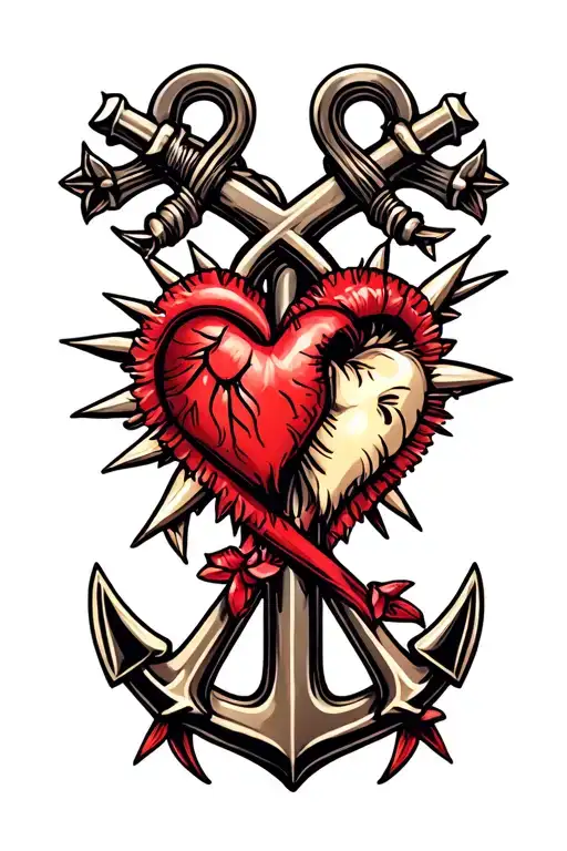 Heart Cross Anchor Spikes Crossed Over Each Other