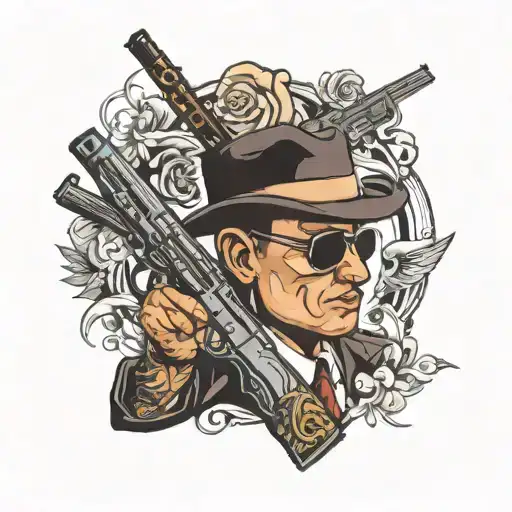 Gangster Holding Gun Surrounded