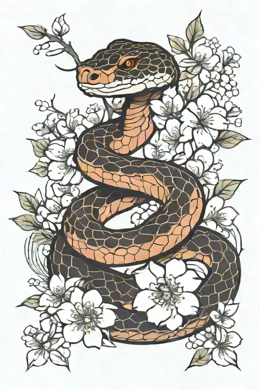 Snake And Sakura Flowers