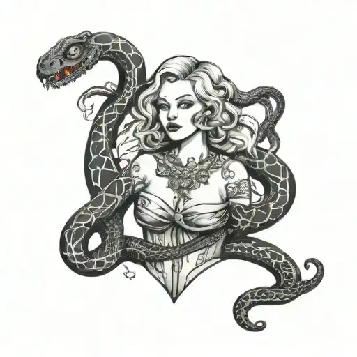 Beautiful Woman With Snakes Around Her Body