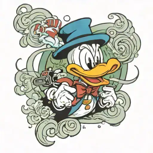 Gangster Donald Duck In Gucci And Smoke Swirling