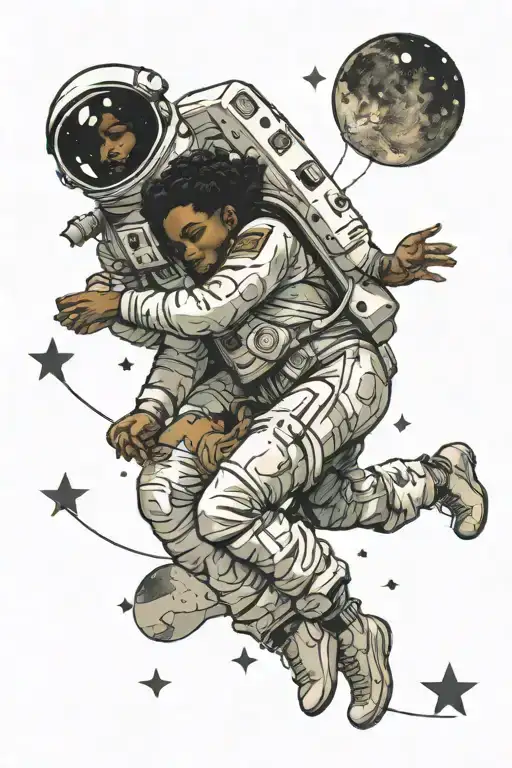 Astronaut Spooning A Black Woman Made Of Stars