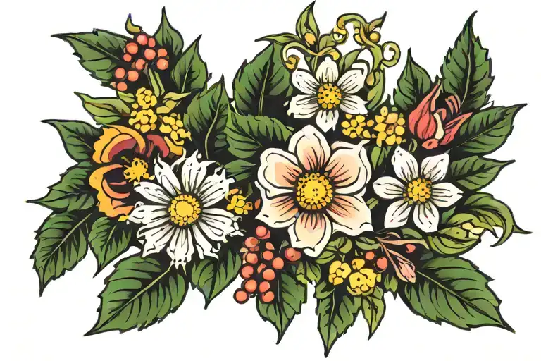 Holly Flower Daisy Jonquil And Primrose Flower Intertwined