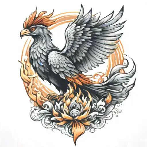 Meditating Person Reincarnation As Phoenix Entering The Another Realm