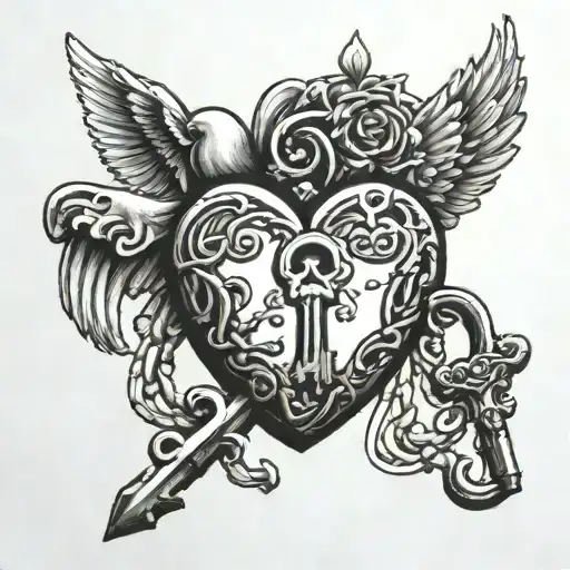 Locked Heart With Broken Key Held By Angel