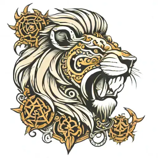 Lion Face With Trishul
