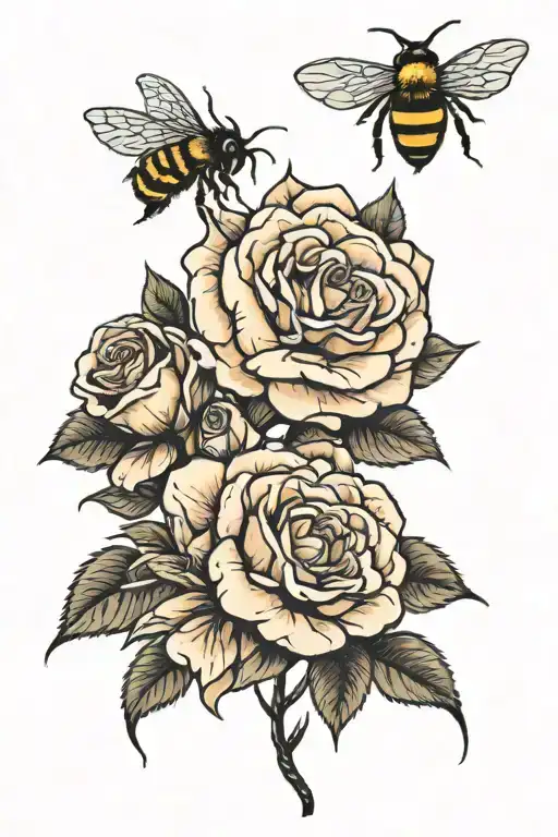Bee Collecting Roses