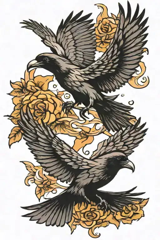 Raven And Dove Flying