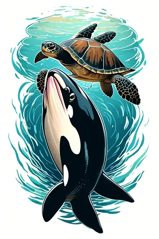 Orca Whale Swimming In A Sea Turtle