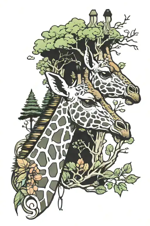 Psychedelic Giraffe By The Woods