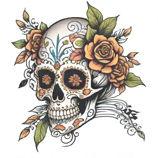 Sugar Skull And Floral Surround