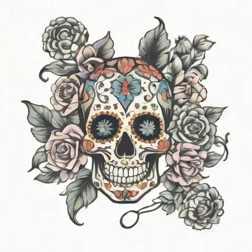 Sugar Skull And Floral Surround