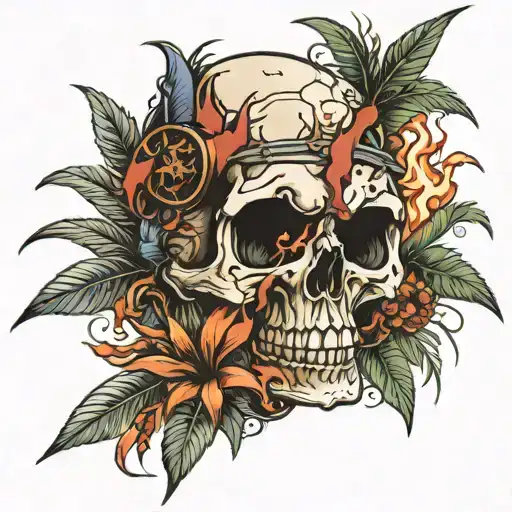 Revolutionary War Skull With Napalm Jungle Scene