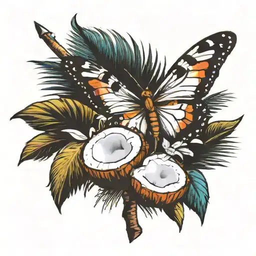 Butterfly On A Coconut Tree With Sword Going