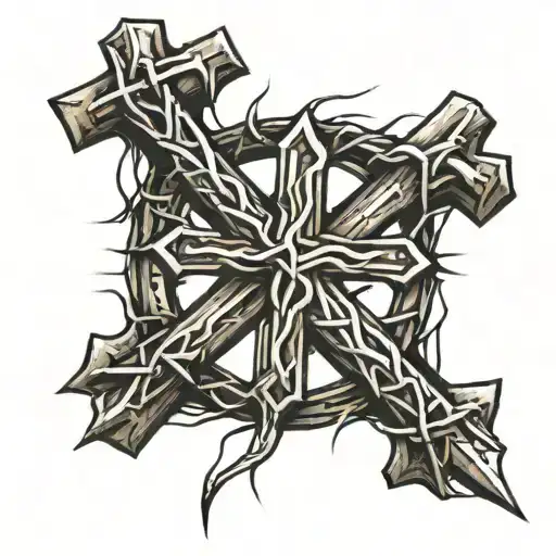 Cross Made Out Of Two Nails Crown Of Thorns Intertwined