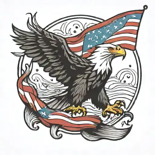 Bald Eagle With American Flag Waving