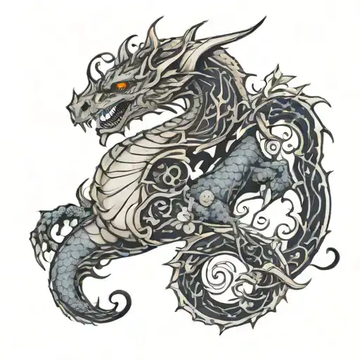 Dragon And Fleur De Lys Flower