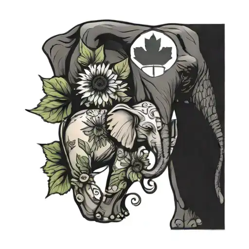 Sunflower And Elephant And Canada Flag Maple Leaf