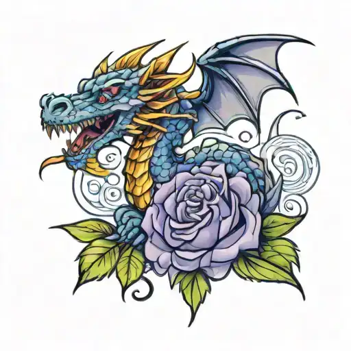 Dragon With Purple Rose And Stem
