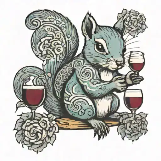 Italian Squirrel With White Fidora And Wine Glass