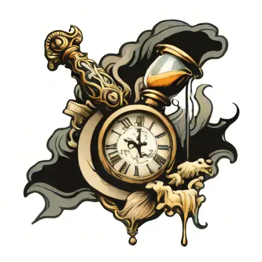 Clock And Hour Glass With Sand