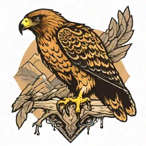 Hawk Perched By Mountains