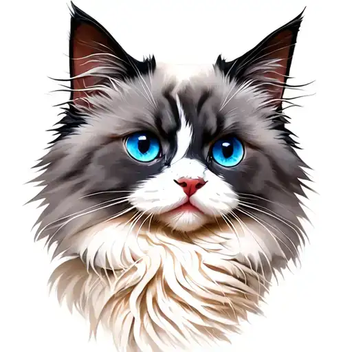 Grey And White Ragdoll Cat With Bright Blue Eyes
