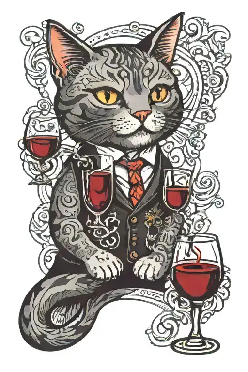 A Cat Holding A Red Wine Glass