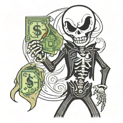 Jack Skeleton Holding Money Bag And Gun