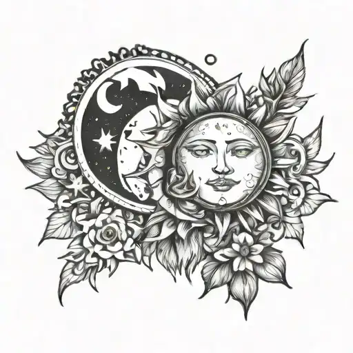 Sun And Moon Tattoo Design Fine Line And Girly