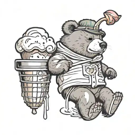 A Bear In Parachute Eating Ice Cream