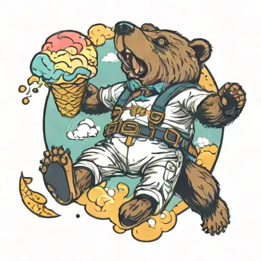 A Bear Sky Diving Eating Ice Cream