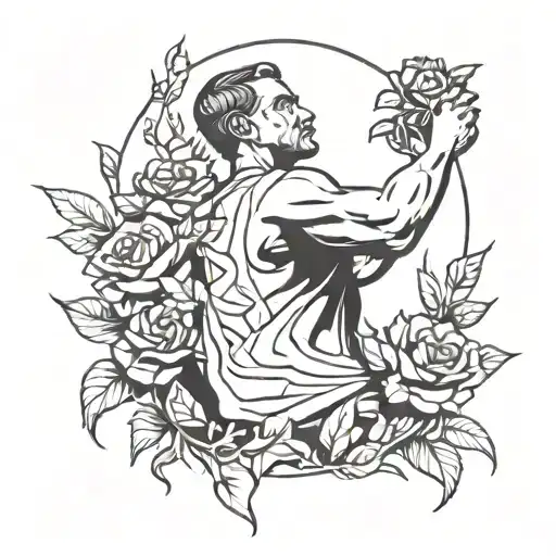 Outline Of Broken Man Holding Up Flowers Growing