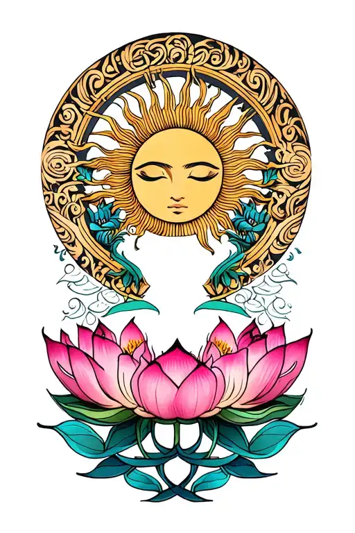 Unalome Symbol With Lotus And Sun