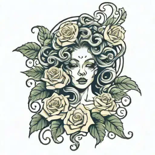 Medusa Crying With Roses