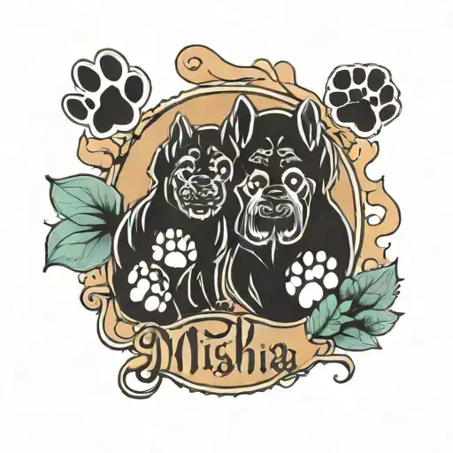 Two Dog Paws With Name Misha & Noini
