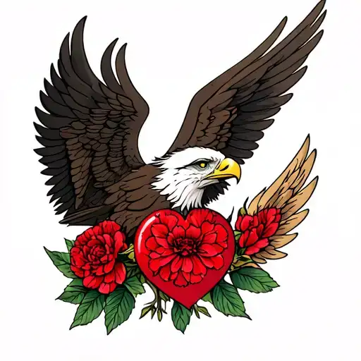 Royal Eagle With Angel Wing And Red Carnation In Place Of The Heart