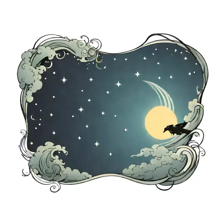 Swirling Night Sky With Stars And Clouds Surrounding