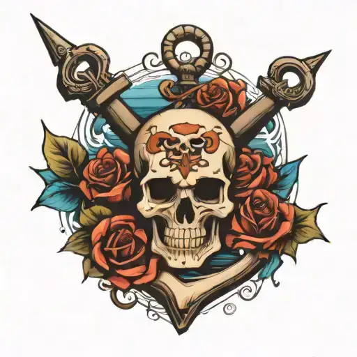 Skull Heart Anchor Ocean Scene