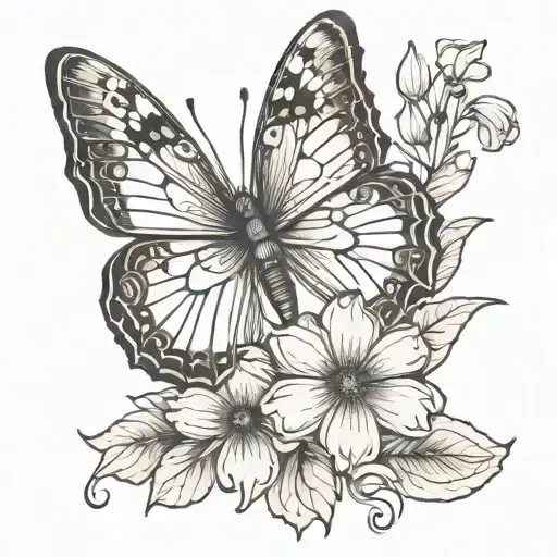 Butterfly On Flower Line Art