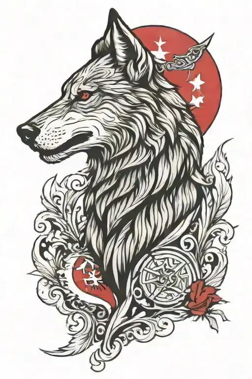 Turkish Flag And Wolf Howling