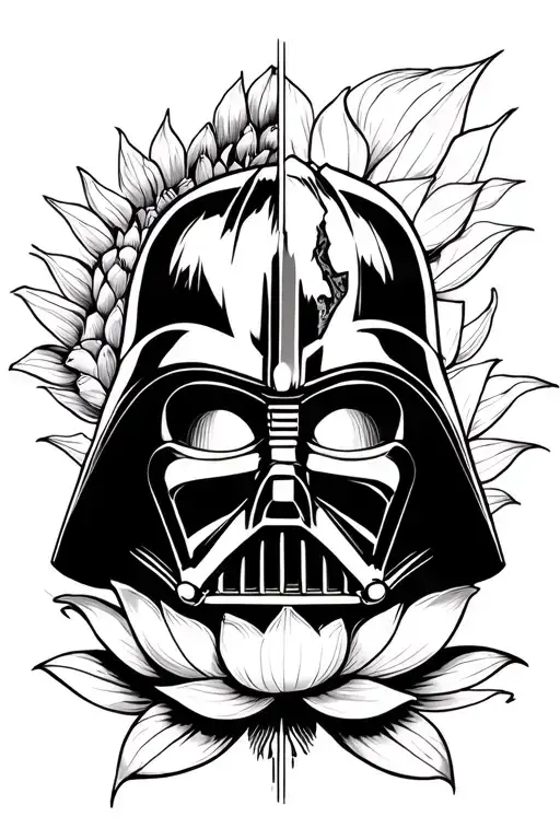 Lotus Flower Under Half Destroyed Darth Vader Mask