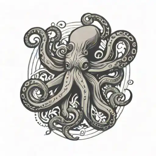 Tattoo Design Containing Geometric Shapes Along With An Octopus Figure On The Outer Arm
