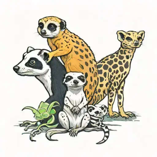 Meerkat Next To Panda Next To Frog Next To Giraffe