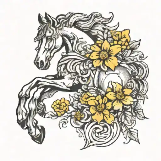 Horse And Marigolds