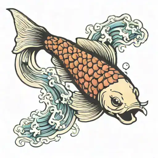 Triagle Japanese Koi Fish Swimming Upstream